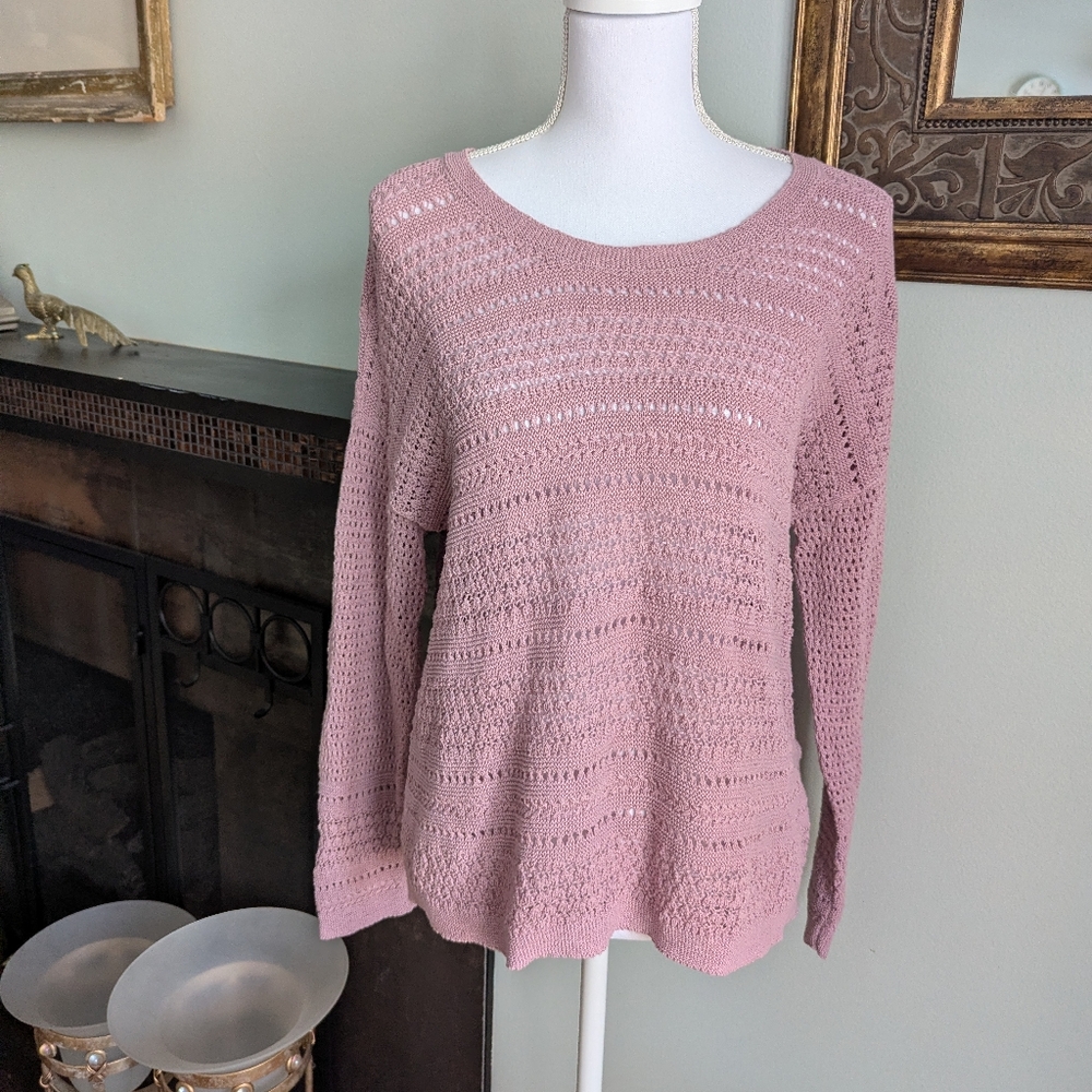 J.Jill Women's Small Petite Sweater Lilac Purple Open Knit Long Sleeve 144